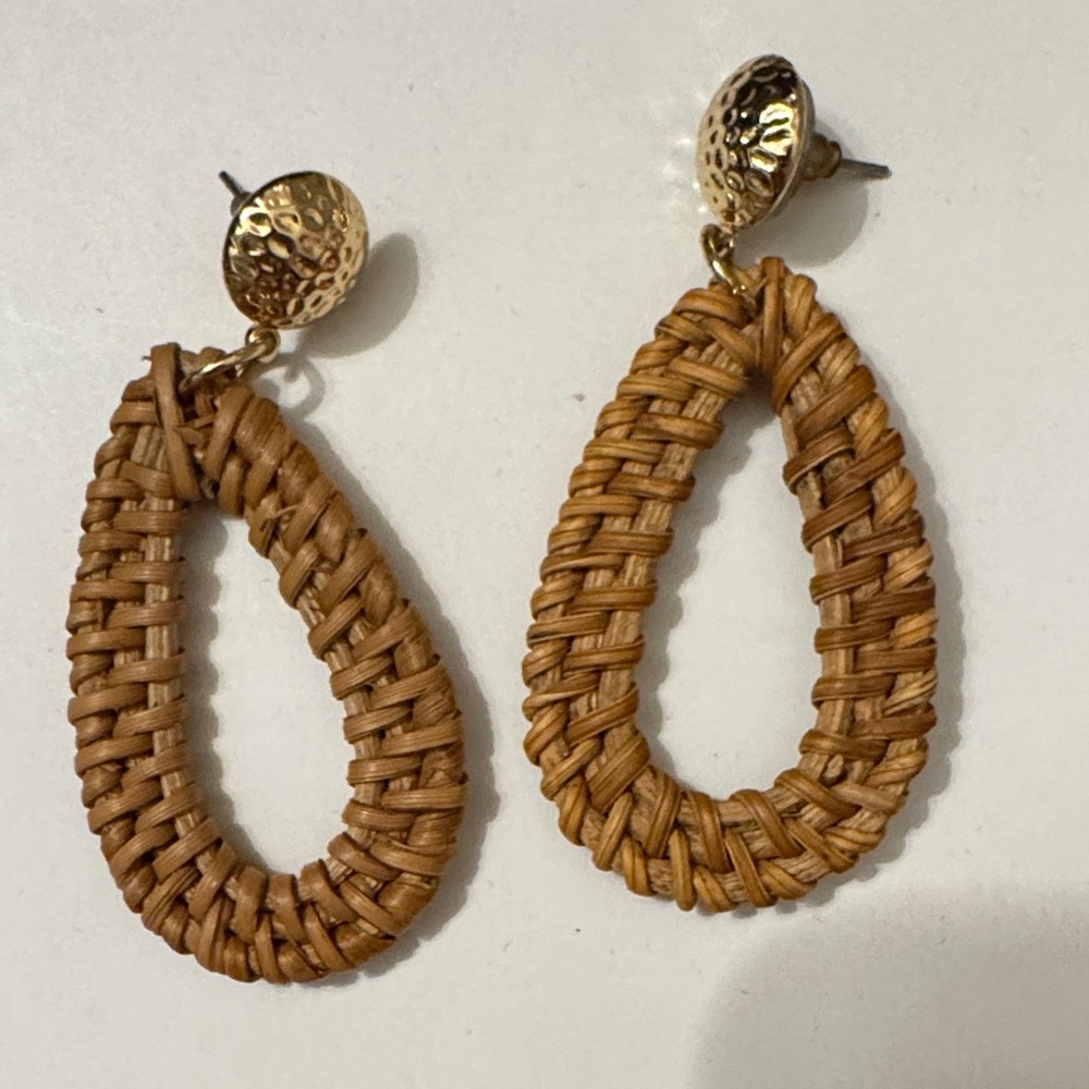 Woven Teardrop Earrings in Gold and Brown